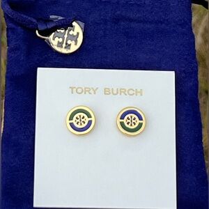 NWOT Tory Burch Green and Navy Enamel Stud Earrings